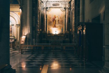 Roma, İtalya - 31 Aralık 2019: İtalya, Roma, Piazza Navona, Nostra Sinyora del Sacro Cuore Kilisesi (Kutsal Kalbin Leydisi) San Giacomo degli spagnoli olarak da bilinir.