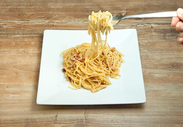 Dish of Spaghetti Carbonara — Stock Photo, Image