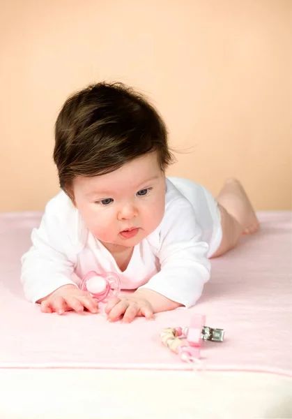 Bright blue eyed 6 month old baby girl — Stock Photo, Image