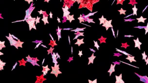 Bintang Terbang Dengan Latar Belakang Hitam Memutar Rekaman Termasuk Saluran — Stok Video