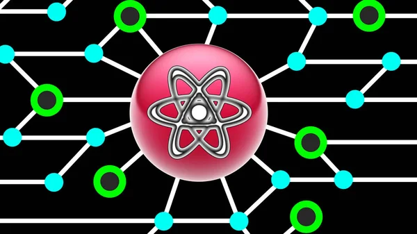Atom Symbol Auf Der Leiterplatte Illustration — Stockfoto