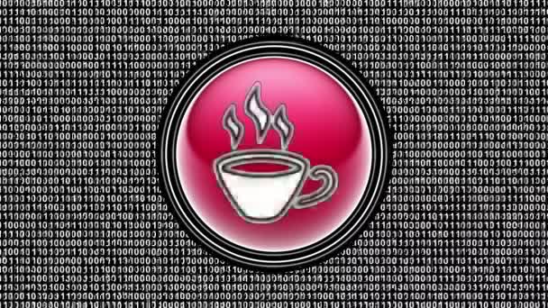 Kahve Ikonu Ekranda Ikili Kod Bit Dizisi Görüntü Döngüsü Görüntü — Stok video