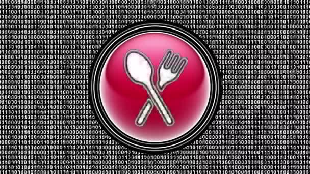 Dinner Icon Binary Code Array Bits Screen Looping Footage Illustration — Stock Video