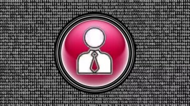 Kişi simgesi. Ekranda ikili kod (bit dizisi). Görüntü döngüsü. Görüntü.