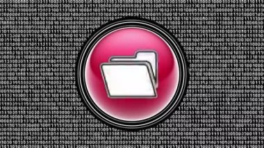 Dosya simgesi. Ekranda ikili kod (bit dizisi). Görüntü döngüsü. Görüntü.