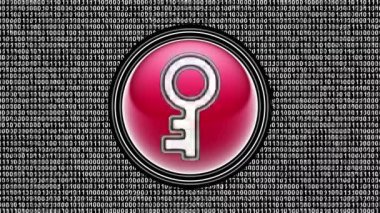 Anahtar simgesi. Ekranda ikili kod (bit dizisi). Görüntü döngüsü. Görüntü.