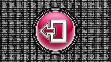 Çıkış simgesi. Ekranda ikili kod (bit dizisi). Görüntü döngüsü. Görüntü.