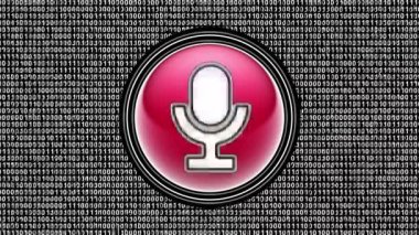 Mikrofon simgesi. Ekranda ikili kod (bit dizisi). Görüntü döngüsü. Görüntü.