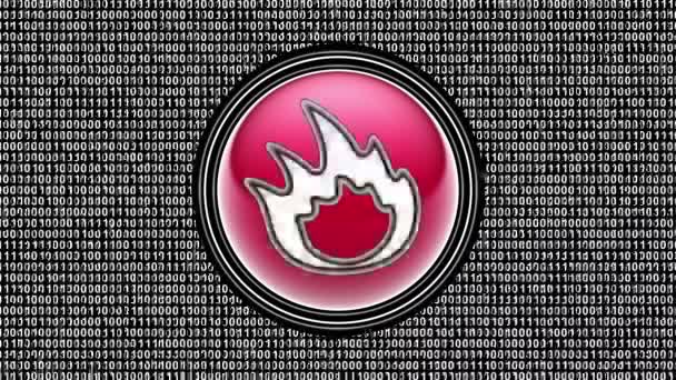 Flame Icon Binary Code Array Bits Screen Looping Footage Illustration — Stock Video