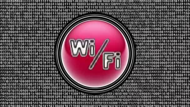 icône Wi-Fi. Code binaire (tableau de bits) à l'écran. Des images en boucle. Illustration .