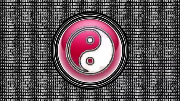 Icono Ying Yang Código Binario Matriz Bits Pantalla Grabación Bucle — Vídeos de Stock