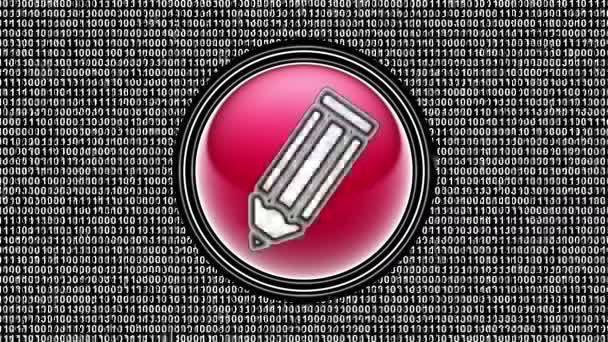 Ícone Lápis Código Binário Array Bits Tela Filmar Ilustração — Vídeo de Stock