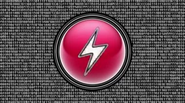 Şarj simgesi. Ekranda ikili kod (bit dizisi). Görüntü döngüsü. Görüntü.