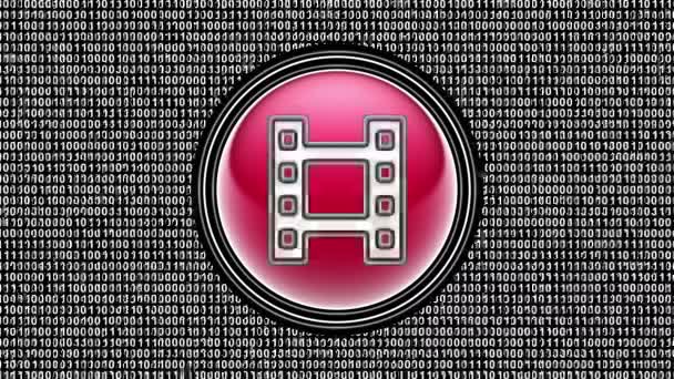 Ikona Kina Binární Kód Pole Bitů Obrazovce Záznam Smyčky Ilustrace — Stock video