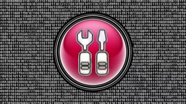 İkonu onar. Ekranda ikili kod (bit dizisi). Görüntü döngüsü. Görüntü.