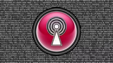 Anten simgesi. Ekranda ikili kod (bit dizisi). Görüntü döngüsü. Görüntü.