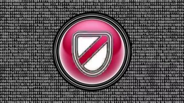 Kalkan simgesi. Ekranda ikili kod (bit dizisi). Görüntü döngüsü. Görüntü.