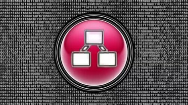 Hiyerarşi simgesi. Ekranda ikili kod (bit dizisi). Görüntü döngüsü. Görüntü.