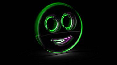 Siyah arkaplanda bir gülümseme simgesi. 3d Görüntü.