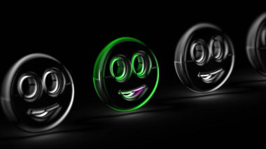 Siyah arkaplanda bir gülümseme simgesi. 3d Görüntü.