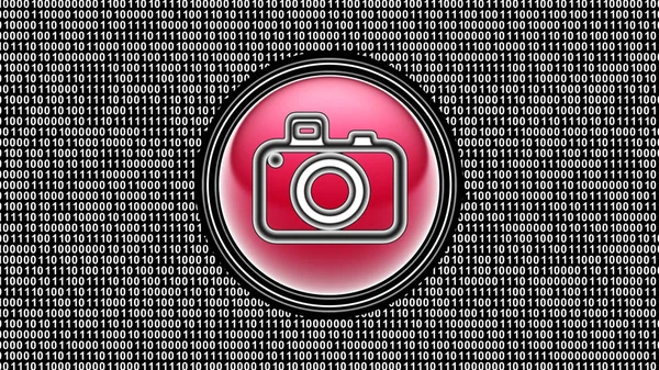 カメラのアイコン 画面内のバイナリコード ビットの配列 イラスト — ストック写真