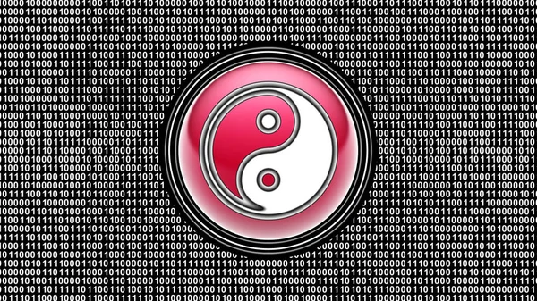 Icono Ying Yang Código Binario Matriz Bits Pantalla Ilustración — Foto de Stock