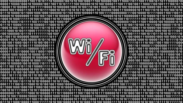 Wi-Fi icon. Binary code ( array of bits ) in the screen. Illustration.
