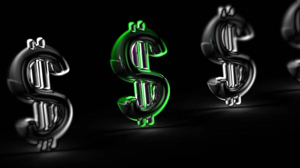 Dollar icon in black background. 3D Illustration.