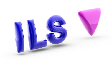 Beyaz arkaplanda yeni Shekel işareti. İndeks düştü. 3d Görüntü.