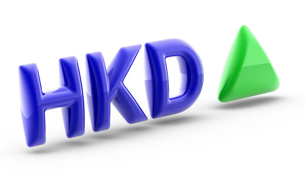 Hong Kong dollar sign in white background. Index up. 3D Illustration.