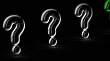 Siyah arka planda soru işareti. Görüntü döngüsü. 3d Görüntü.