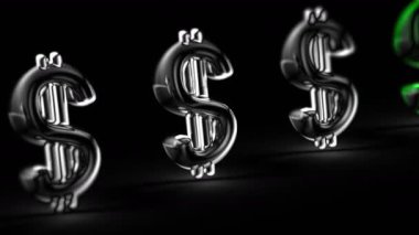 Siyah arkaplanda dolar simgesi. Görüntü döngüsü. 3d Görüntü.