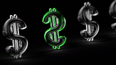 Siyah arkaplanda dolar simgesi. Görüntü döngüsü. 3d Görüntü.