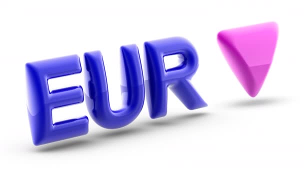 Евро Знак Белом Фоне Индекс Вниз Моделирование — стоковое видео