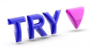 Beyaz arka planda Türk lirası tabelası. İndeks düştü. 3d Görüntü.