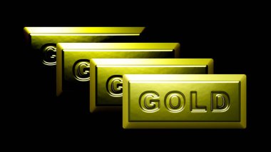 Siyah arka planda altın külçeler. 3B Görüntü.