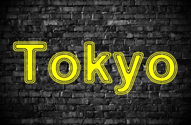 Tokyo siyah tuğla duvarda. Görüntü.