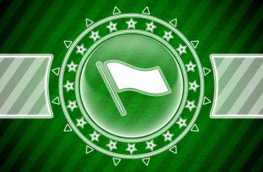 Çember şeklinde bayrak simgesi ve yeşil çizgili arka plan. Görüntü.