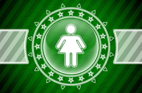 Ícone Feminino Forma Círculo Fundo Listrado Verde Ilustração — Fotografia de Stock