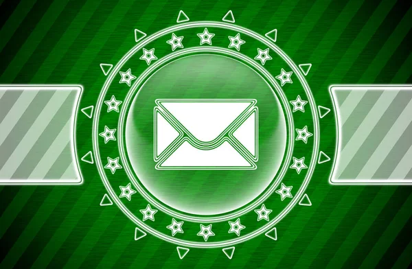 E-mail icon in circle shape and green striped background. Illustration.