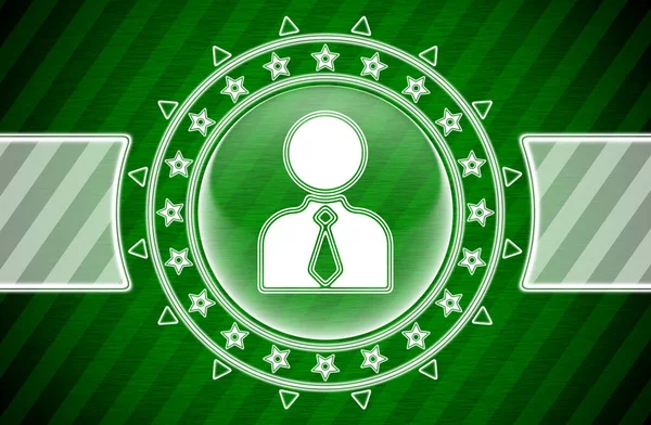 Person icon in circle shape and green striped background. Illustration.