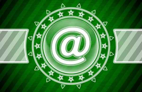 电子邮件图标为圆形和绿色条纹背景 说明1 — 图库照片