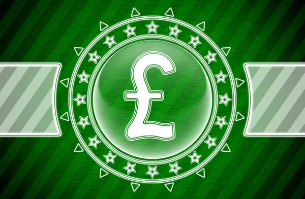圆形和绿色条纹背景的英镑图标 说明1 — 图库照片