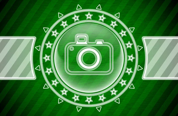 Kamera Symbol Kreisform Und Grün Gestreiftem Hintergrund Illustration — Stockfoto