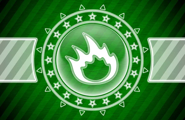 Ikona Plamene Tvaru Kruhu Zeleně Pruhované Pozadí Ilustrace — Stock fotografie