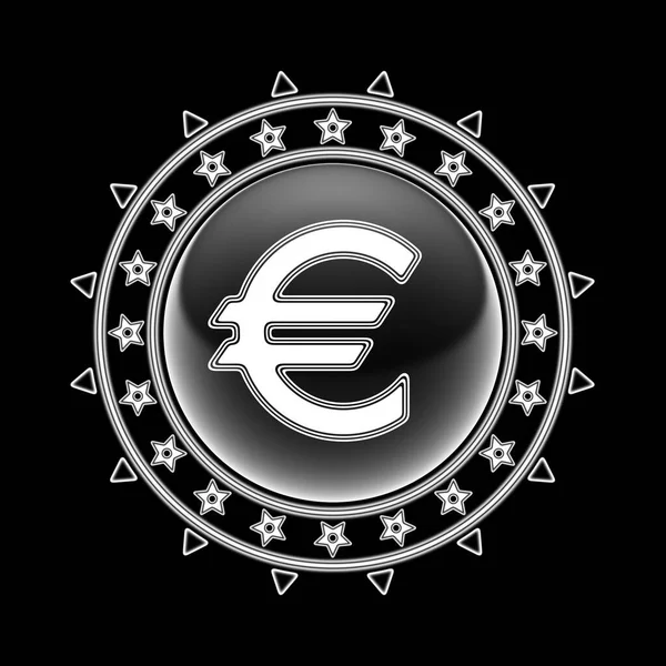 圆形框和黑色背景的欧元图标 说明1 — 图库照片