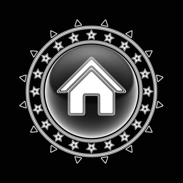 圆形框架和黑色背景的房子图标 说明1 — 图库照片