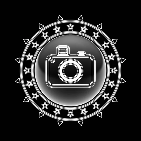 円枠と黒の背景にカメラアイコン イラスト — ストック写真