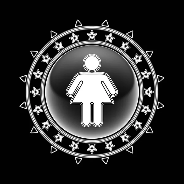 Ikon Wanita Dalam Bingkai Lingkaran Dan Latar Belakang Hitam Ilustrasi — Stok Foto