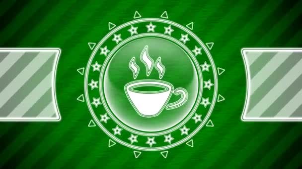 Icono Café Forma Círculo Fondo Rayado Verde Ilustración — Vídeos de Stock